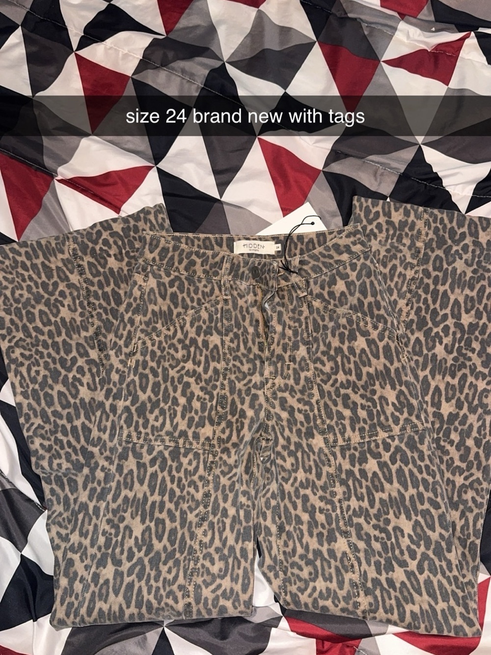 Leopard Print Wide Leg Jeans - Brown